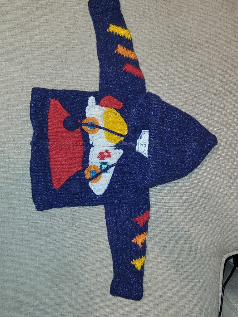 Hand Made Navy Hooded Baby Sweater with Car Motif